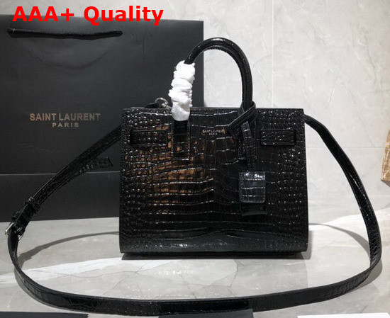 Saint Laurent Classic Sac de Jour Nano in Crocodile Embossed Matte Leather Black Replica