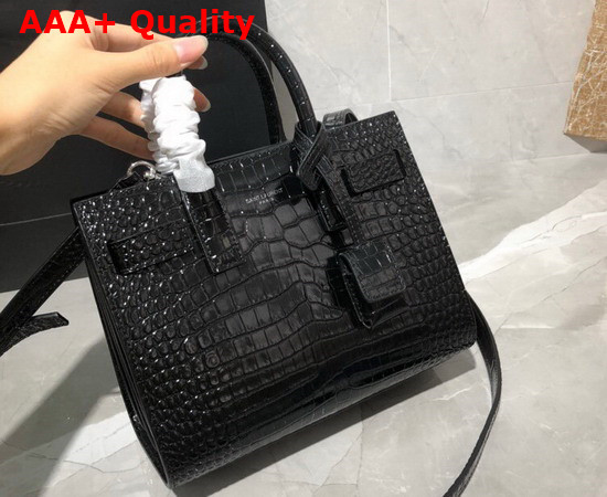 Saint Laurent Classic Sac de Jour Nano in Crocodile Embossed Matte Leather Black Replica