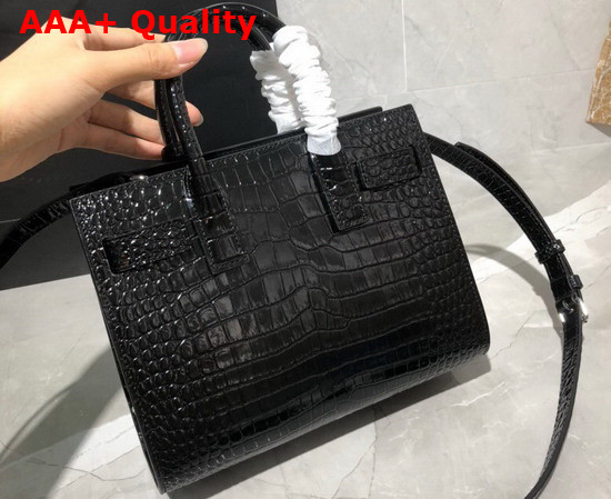 Saint Laurent Classic Sac de Jour Nano in Crocodile Embossed Matte Leather Black Replica