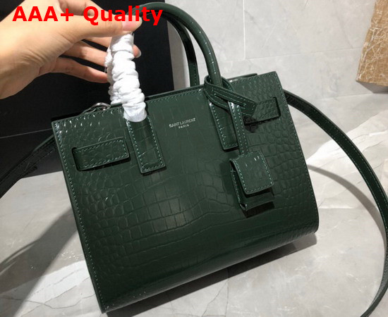 Saint Laurent Classic Sac de Jour Nano in Green Crocodile Embossed Matte Leather Replica