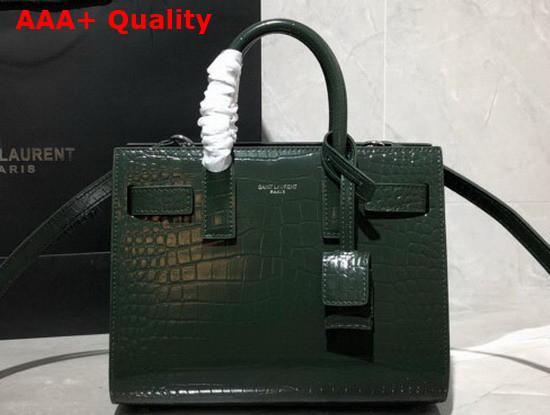 Saint Laurent Classic Sac de Jour Nano in Green Crocodile Embossed Matte Leather Replica