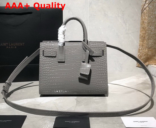 Saint Laurent Classic Sac de Jour Nano in Grey Crocodile Embossed Matte Leather Replica