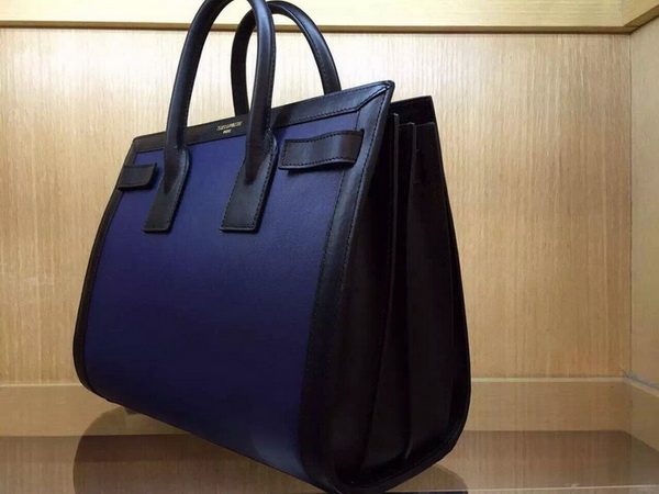 Saint Laurent Classic Small Sac De Jour Bag in Blue Leather with Black Handle for Sale