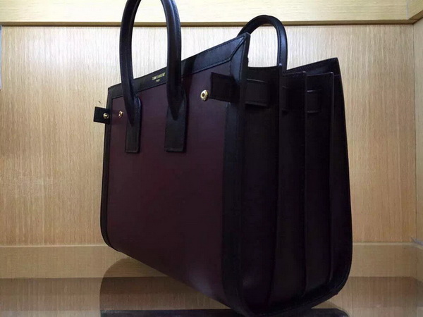 Saint Laurent Classic Small Sac De Jour Bag in Burgundy Leather with Black Handle for Sale