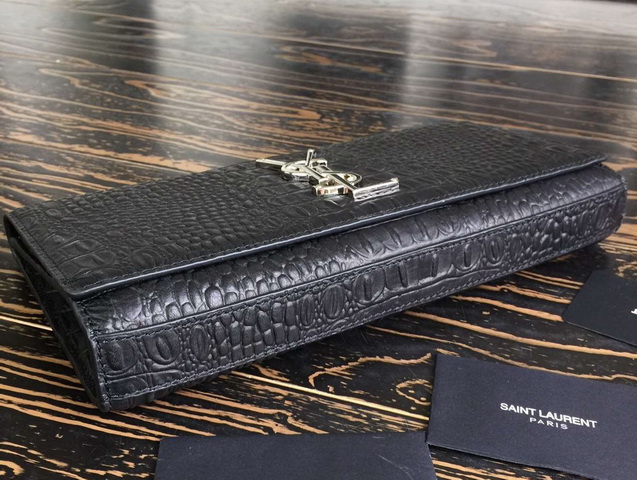 Saint Laurent Clutch In Black Crocodile Embossed Leather for Sale