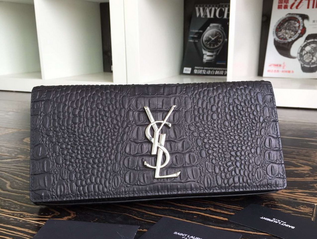 Saint Laurent Clutch In Black Crocodile Embossed Leather for Sale