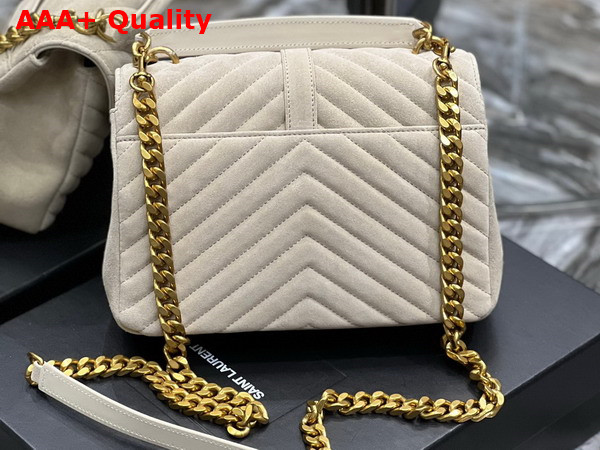 Saint Laurent College Medium Chain Bag in Beige Quilted Suede Replica