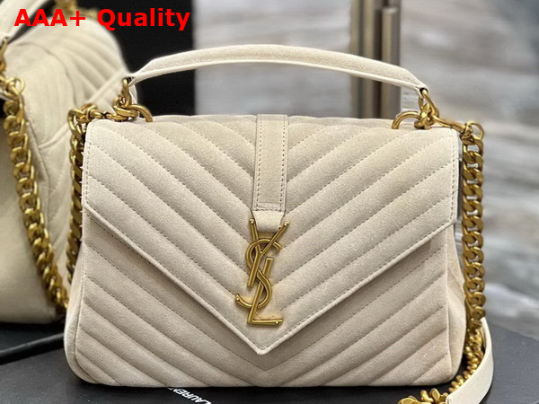 Saint Laurent College Medium Chain Bag in Beige Quilted Suede Replica