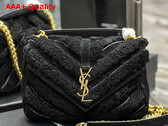 Saint Laurent College Medium Chain Bag in Black Suede and Shearling Replica