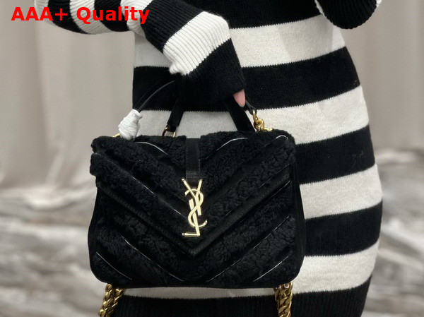 Saint Laurent College Medium Chain Bag in Black Suede and Shearling Replica