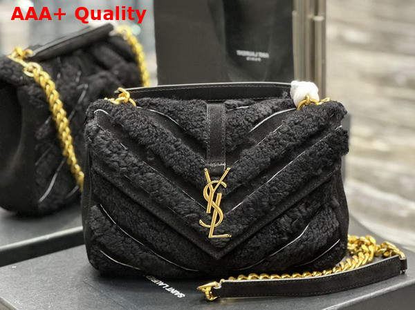 Saint Laurent College Medium Chain Bag in Black Suede and Shearling Replica