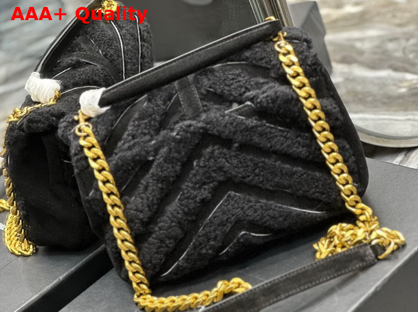 Saint Laurent College Medium Chain Bag in Black Suede and Shearling Replica