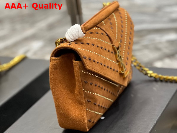 Saint Laurent College Medium Chain Bag in Cinnamon Quilted Suede with Chevron Stiching Details Replica