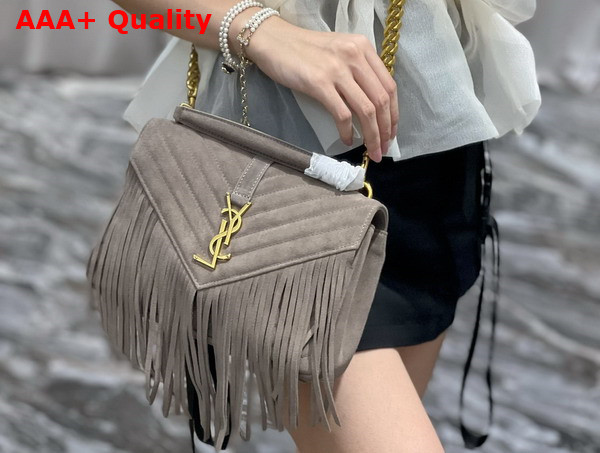 Saint Laurent College Medium Chain Bag in Light Suede with Fringes Dusty Grey Replica