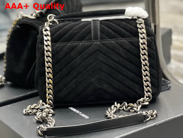 Saint Laurent College Medium Chain Bag in Light Suede with Fringes Noir Replica