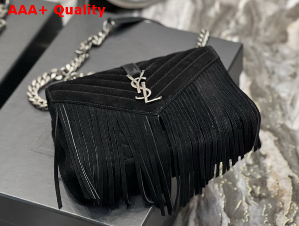 Saint Laurent College Medium Chain Bag in Light Suede with Fringes Noir Replica