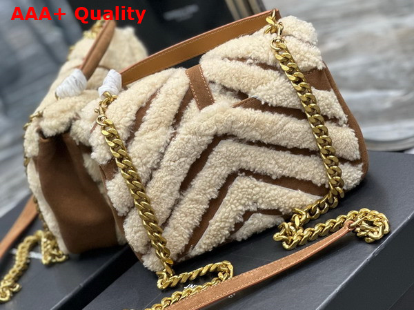 Saint Laurent College Medium Chain Bag in Suede and Shearling Natural Beige and Dark Cigar Replica