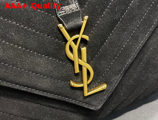 Saint Laurent College Medium in Quilted Suede Black Replica