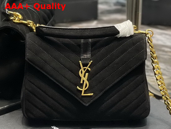 Saint Laurent College Medium in Quilted Suede Black Replica