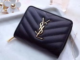 Saint Laurent Compact Zip Around Wallet in Black Grain De Poudre Textured Matelasse Leather For Sale