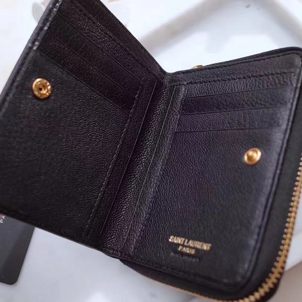 Saint Laurent Compact Zip Around Wallet in Black Mixed Matelasse Leather For Sale