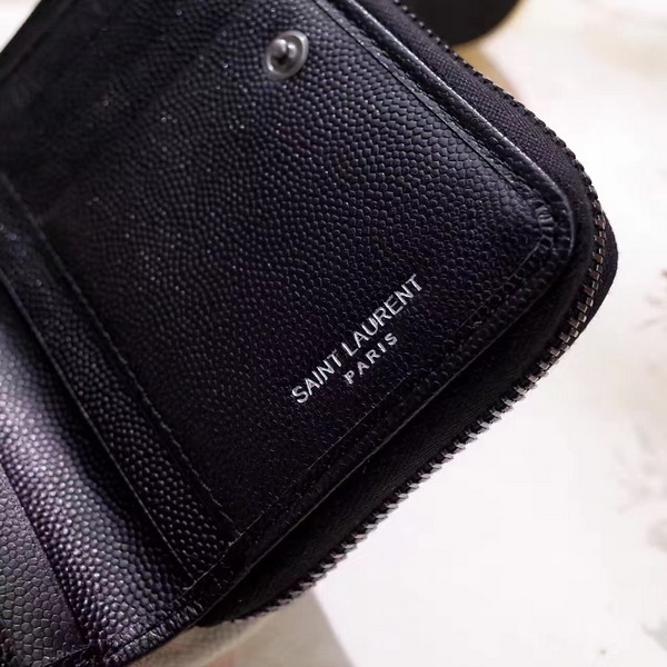 Saint Laurent Compact Zip Around Wallet in Black and Dove White Grain De Poudre Textured Matelasse Leather For Sale