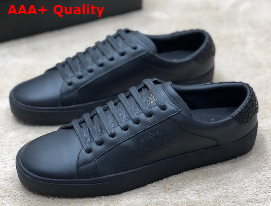 Saint Laurent Court Classic Sl 06 Embroidered Sneakers in Black Smooth Leather Replica