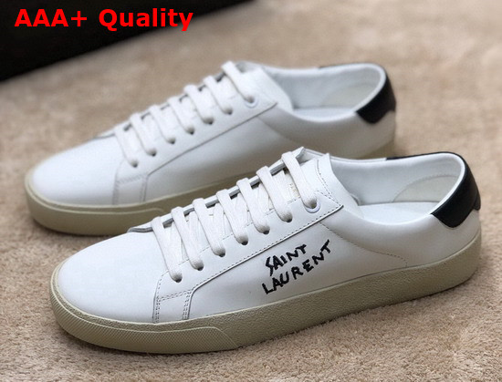 Saint Laurent Court Classic Sl 06 Embroidered Sneakers in Smooth Leather Optic White and Black Replica