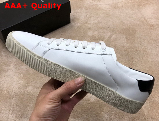 Saint Laurent Court Classic Sl 06 Embroidered Sneakers in Smooth Leather Optic White and Black Replica