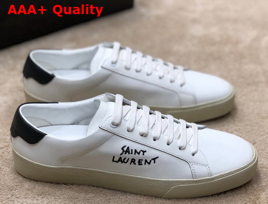 Saint Laurent Court Classic Sl 06 Embroidered Sneakers in Smooth Leather Optic White and Black Replica