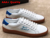 Saint Laurent Court Classic Sl 06 Embroidered Sneakers in Smooth Leather Optic White and Blue Replica