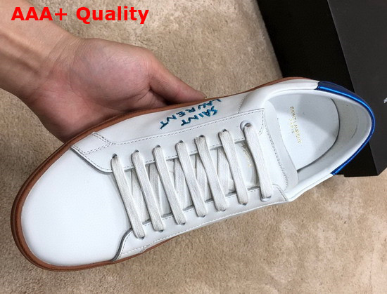 Saint Laurent Court Classic Sl 06 Embroidered Sneakers in Smooth Leather Optic White and Blue Replica