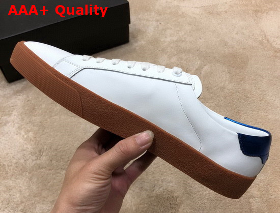 Saint Laurent Court Classic Sl 06 Embroidered Sneakers in Smooth Leather Optic White and Blue Replica