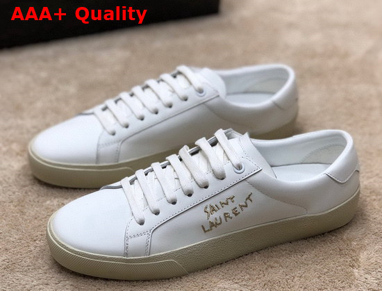 Saint Laurent Court Classic Sl 06 Embroidered Sneakers in Smooth Leather Optic White and Gold Replica