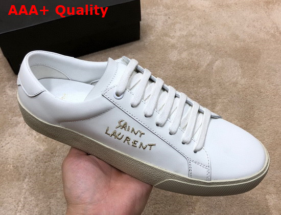 Saint Laurent Court Classic Sl 06 Embroidered Sneakers in Smooth Leather Optic White and Gold Replica