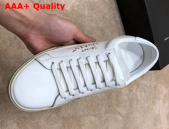 Saint Laurent Court Classic Sl 06 Embroidered Sneakers in Smooth Leather Optic White and Gold Replica