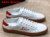 Saint Laurent Court Classic Sl 06 Embroidered Sneakers in Smooth Leather Optic White and Red Replica