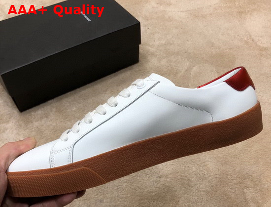 Saint Laurent Court Classic Sl 06 Embroidered Sneakers in Smooth Leather Optic White and Red Replica