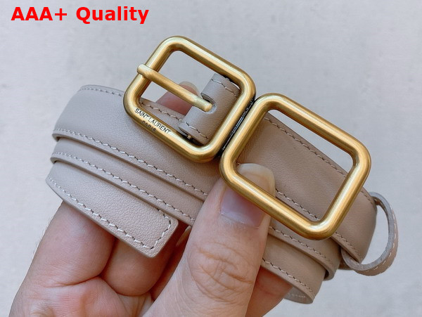 Saint Laurent Double Buckle Thin Belt in Dark Beige Smooth Leather Replica