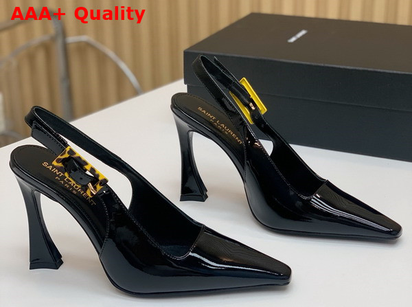 Saint Laurent Dune Slingback Pumps in Black Patent Leather Replica