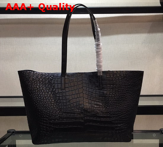 Saint Laurent EW Shopping Bag in Black Embossed Crocodile Leather Replica