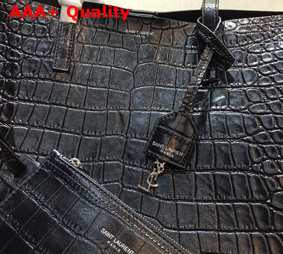 Saint Laurent EW Shopping Bag in Black Embossed Crocodile Leather Replica