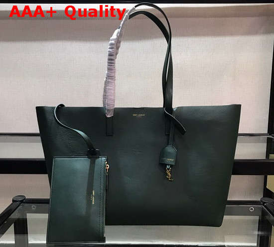 Saint Laurent EW Shopping Bag in Dark Green Supple Leather Replica