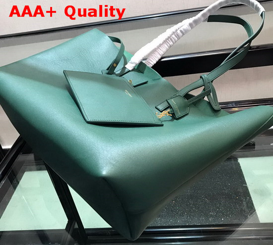 Saint Laurent EW Shopping Bag in Dark Green Supple Leather Replica