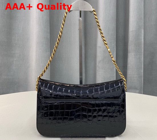 Saint Laurent Elise Shoulder Bag in Black Alligator Embossed Patent Leather Replica