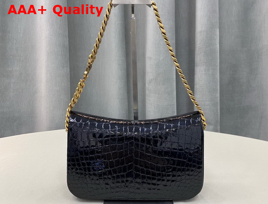 Saint Laurent Elise Shoulder Bag in Black Alligator Embossed Patent Leather Replica