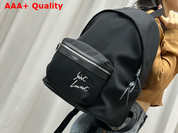 Saint Laurent Embroidered City Backpack in Canvas Black and White Replica