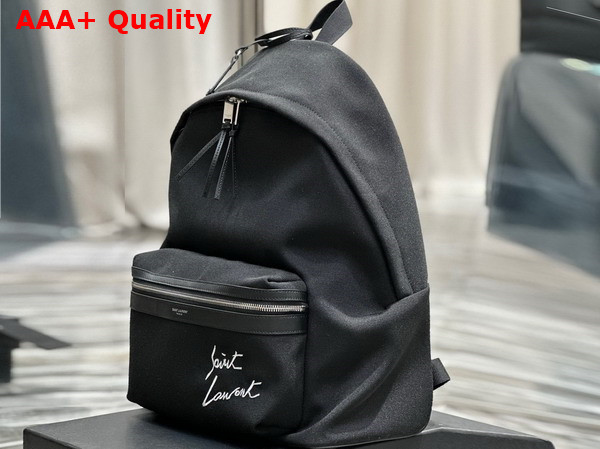 Saint Laurent Embroidered City Backpack in Canvas Black and White Replica