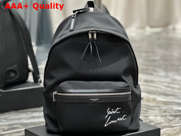 Saint Laurent Embroidered City Backpack in Canvas Black and White Replica