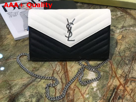 Saint Laurent Envelope Chain Bag in Black and White Matelasse Leather Replica